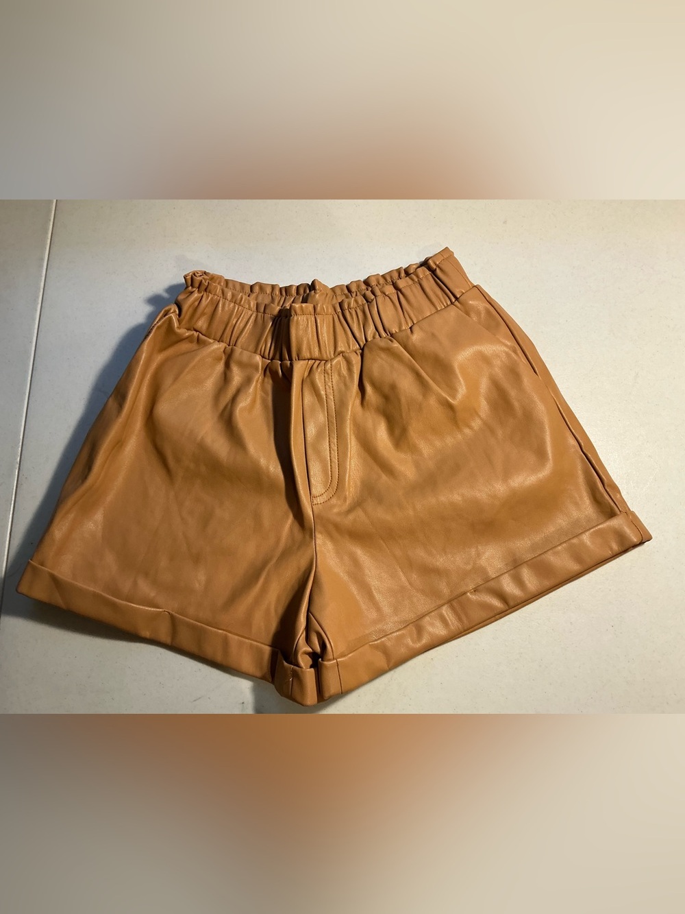 NWT Forever 21 Faux Leather High-Waist Paperbag Shorts - Camel